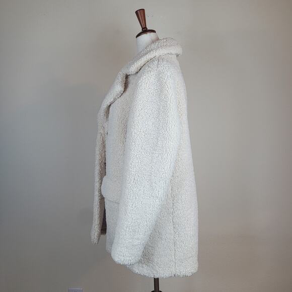 J.Crew Teddy Sherpa Coat Medium Ivory Cream Button Down Collared Lined BA527 - Picture 5 of 12